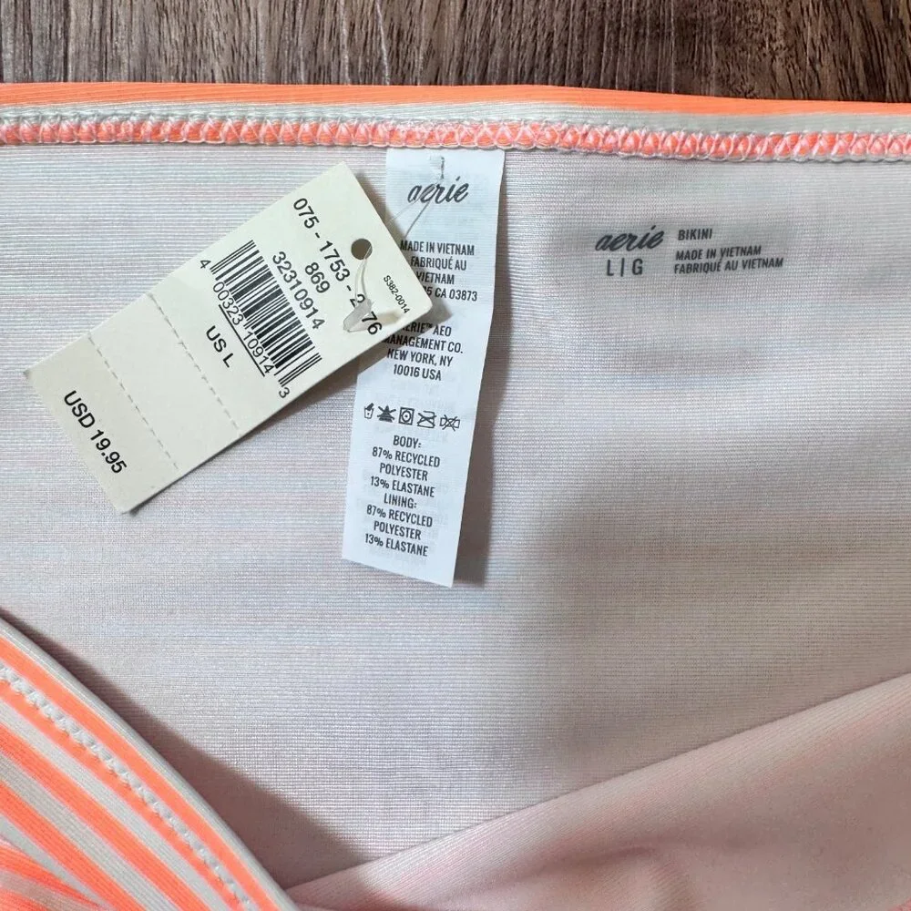 Aerie Orange Stripe MED Ruffle Bikini Top LARGE Bottom Two Piece Swimsuit READ - Picture 6 of 13